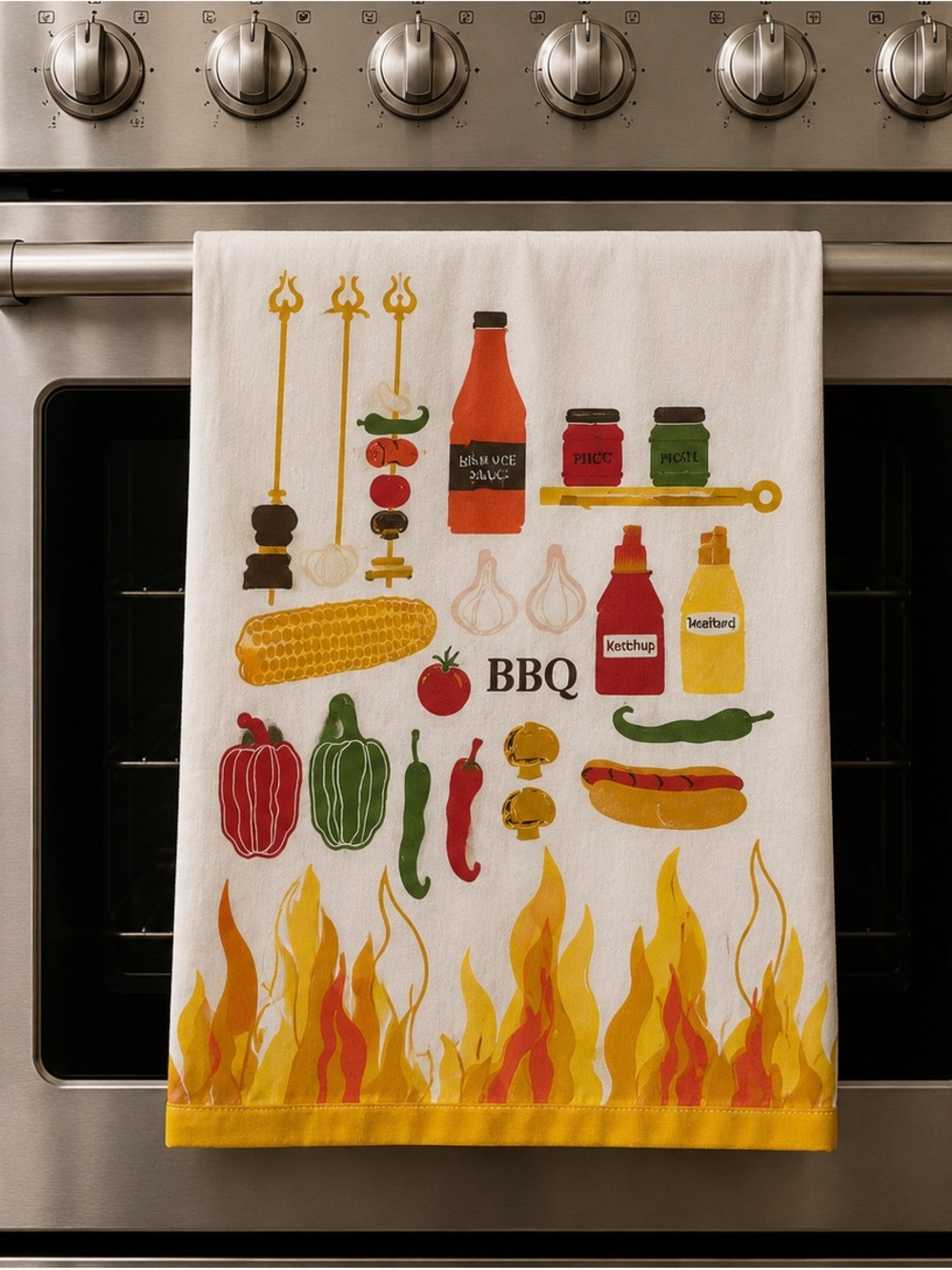 BBQ-Themed Kitchen Towel - White with Yellow Accent